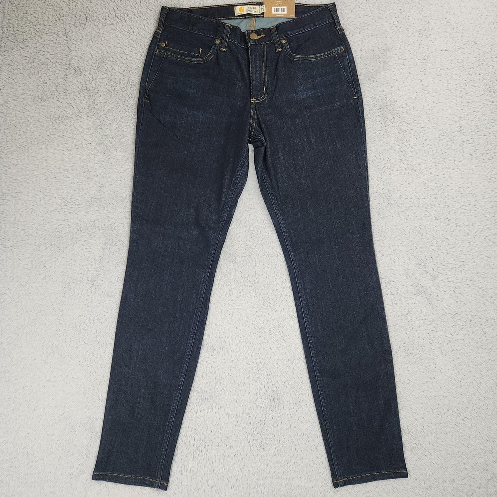 Carhartt Jeans Womens 8 Slim Fit Layton Skinny Leg Rugged Flex Dark Wash Denim